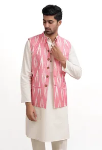 Rose Pink Ikat Nehru Jacket image 1