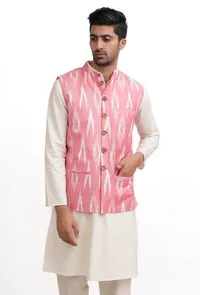 Rose Pink Ikat Nehru Jacket image 2