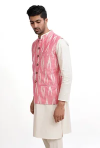 Rose Pink Ikat Nehru Jacket image 3
