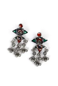 Afghani Silver Plated Multi Meenakari Ghungroo Tassel Necklace Set image 3