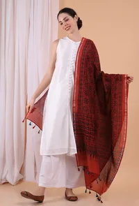 Berry Red Indigo Shibori-Ajrakh Modal silk Dupatta image 1
