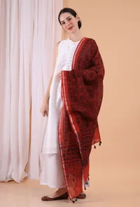 Berry Red Indigo Shibori-Ajrakh Modal silk Dupatta image 2