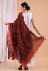 Berry Red Indigo Shibori-Ajrakh Modal silk Dupatta image 3