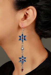 Blue-Pink Afghan Floral German Silver Earrings image 1