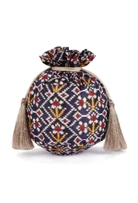 Chahat Blue, White & Multi Silk Patola Print Potli With Tassels image 4