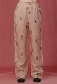 Brown Handblock Printed Linen Pant image 1