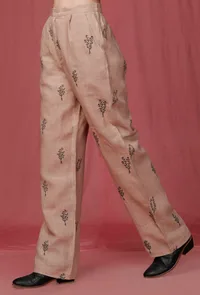 Brown Handblock Printed Linen Pant image 3