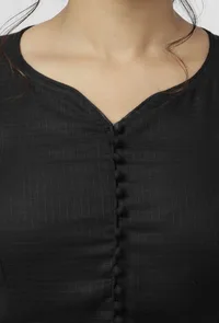 Set of 2: Kaani Black and White Tri- Pattern Hand-Block Printed Tasseled Kota Skirt and Plain Black Full Sleeves Blouse image 6