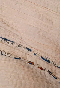 Set Of 3: Off White Kalamkari Kurta, Palazzos And Dupatta image 2