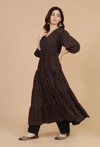 Black Rayon Polka Printed Tiered Dress image 3