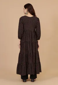 Black Rayon Polka Printed Tiered Dress image 4
