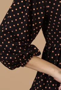 Black Rayon Polka Printed Tiered Dress image 6