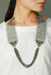 Chain Link Silver Plated Brass Tribal Necklace image 1