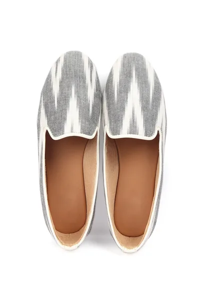 Fossil Grey & Tawny Brown Ikat Flat Cruelty Free Leather Ballerina