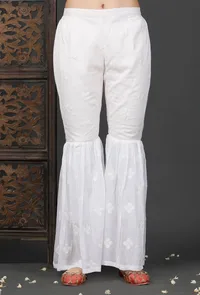 Set Of 2: Embroidered Kalidar White Kurta And Sharara image 3