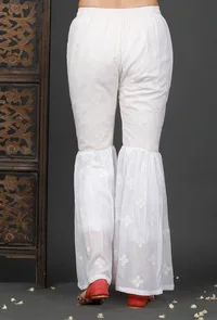Set Of 2: Embroidered Kalidar White Kurta And Sharara image 4