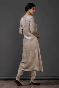 Grey Velvet front yoke lace embroidered kurta image 4