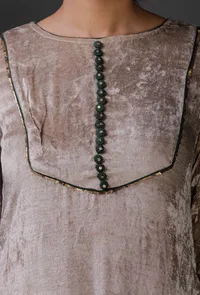 Grey Velvet front yoke lace embroidered kurta image 5