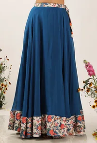 Set Of 3: Bella Organza Backless Halter Blouse With Organza Lehanga Skirt & Bella Floral Print Ruffled Dupatta image 4