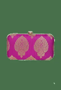 Berry Pink Brocade Box Clutchwith Sling (8 X 2 X 4.5) image 2