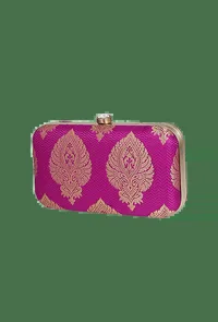 Berry Pink Brocade Box Clutchwith Sling (8 X 2 X 4.5) image 3