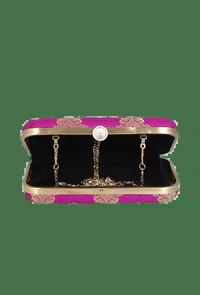 Berry Pink Brocade Box Clutchwith Sling (8 X 2 X 4.5) image 4