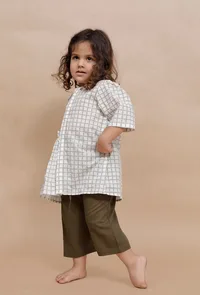 Set of 2: Off White Checked top and olive green flared Capri image 2