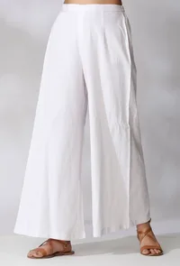 White Cotton Flared Pants image 3