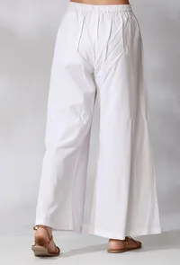 White Cotton Flared Pants image 4