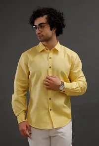 Summer Yellow Cotton Slim Fit Shirt image 1