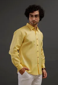 Summer Yellow Cotton Slim Fit Shirt image 2