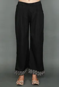 Set of 2: Black Collared Kurta & Pallazo With Kantha Embroidery image 4