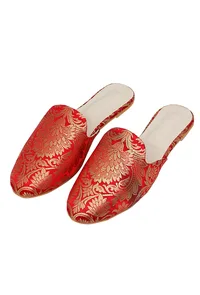 Ornate Red Brocade Slider Mules image 1