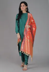 Pumpkin Orange Chanderi Brocade Dupatta image 1