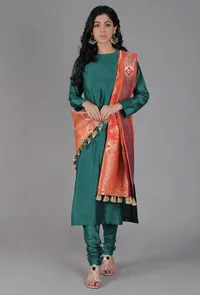 Pumpkin Orange Chanderi Brocade Dupatta image 2