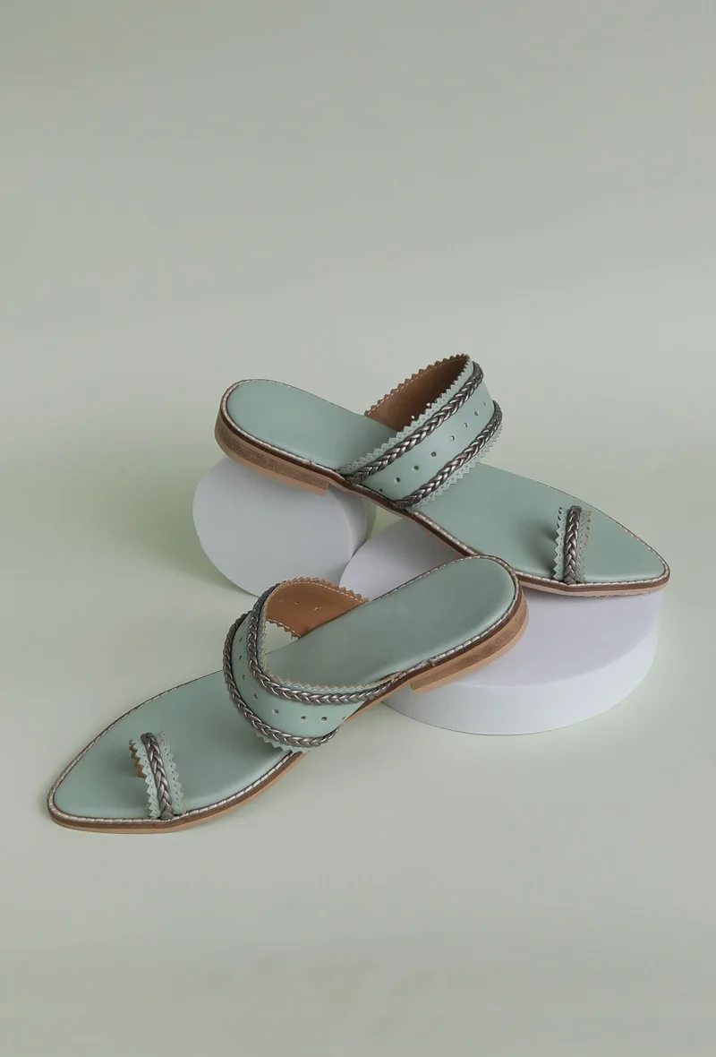 Mint Green & Silver Cruelty Free Leather Sandals