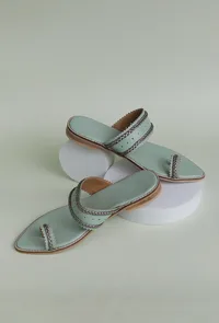Mint Green & Silver Cruelty Free Leather Sandals image 1