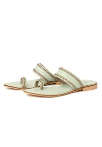 Mint Green & Silver Cruelty Free Leather Sandals image 2
