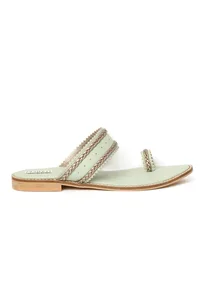 Mint Green & Silver Cruelty Free Leather Sandals image 6