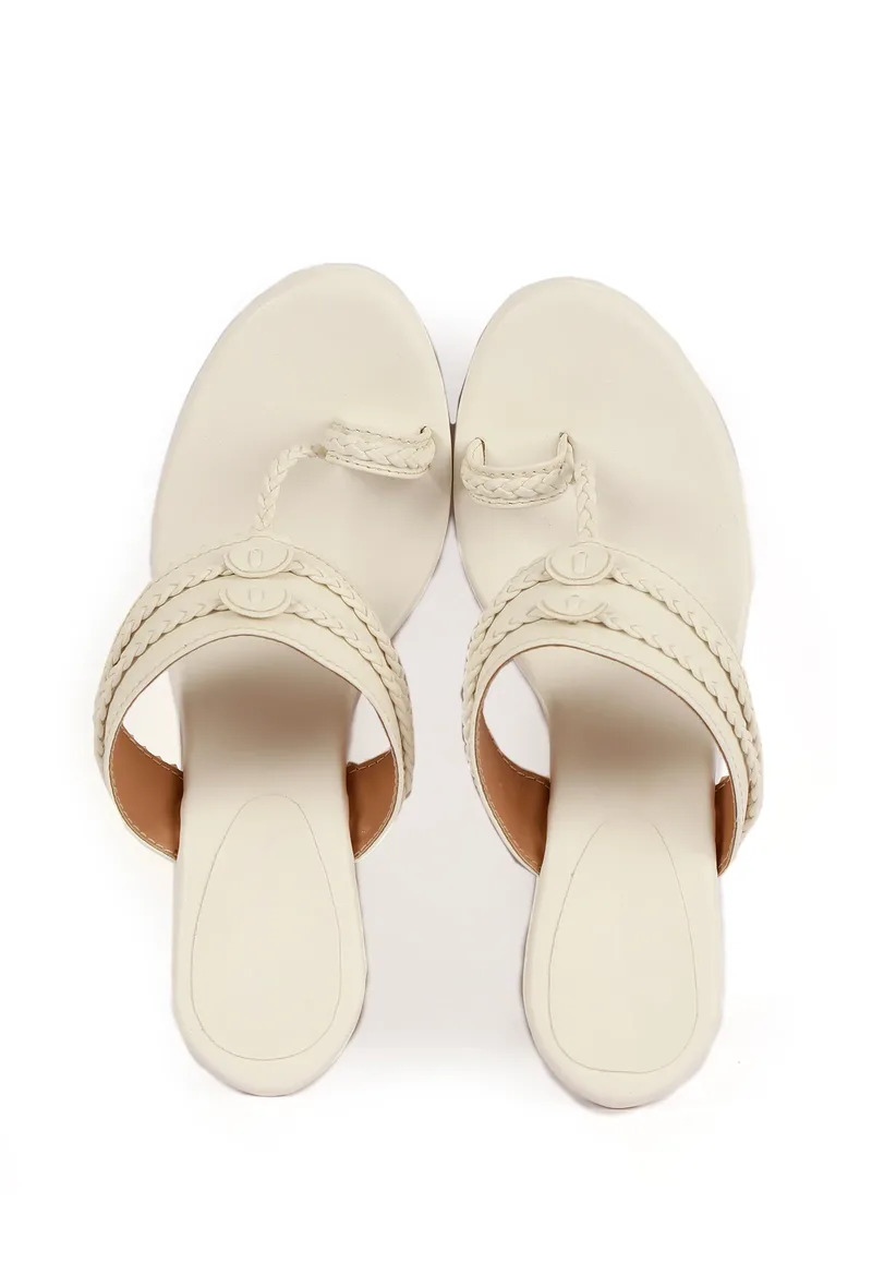 Snow White Vegan Leather Kolhapuri Wedges
