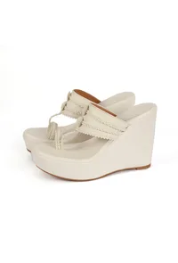 Snow White Vegan Leather Kolhapuri Wedges image 2
