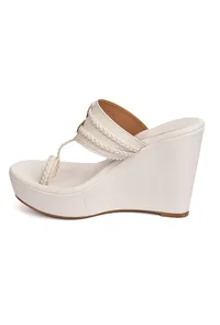 Snow White Vegan Leather Kolhapuri Wedges image 3