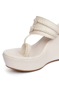 Snow White Vegan Leather Kolhapuri Wedges image 5