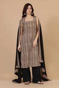 Black Cotton Dupatta with Handcrafted Baagh Block Print Border image 2
