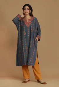 All-Over Embroidered Slate Grey Kashmiri Phiran- Free Size image 2