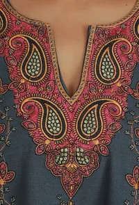 All-Over Embroidered Slate Grey Kashmiri Phiran- Free Size image 6