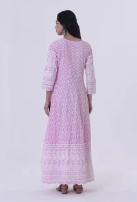 Set Of 2: Pink Cotton Chikankari Kurta & Dupatta Set image 5