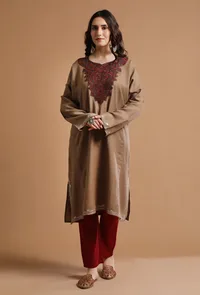 Petite Orchid Kashmiri Sozni Embroidery Phiran-Free Size image 1