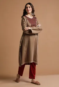 Petite Orchid Kashmiri Sozni Embroidery Phiran-Free Size image 2