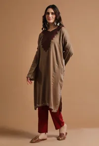 Petite Orchid Kashmiri Sozni Embroidery Phiran-Free Size image 3